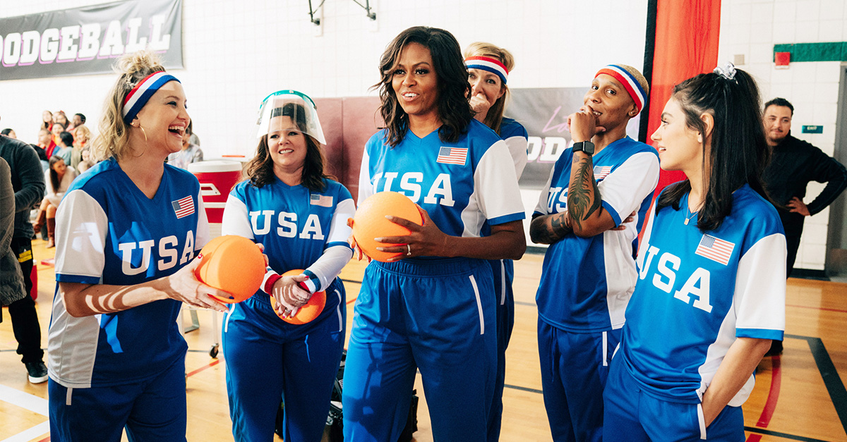 Michelle Obama Takes Out Harry Styles In An Intense Game Of Dodgeball