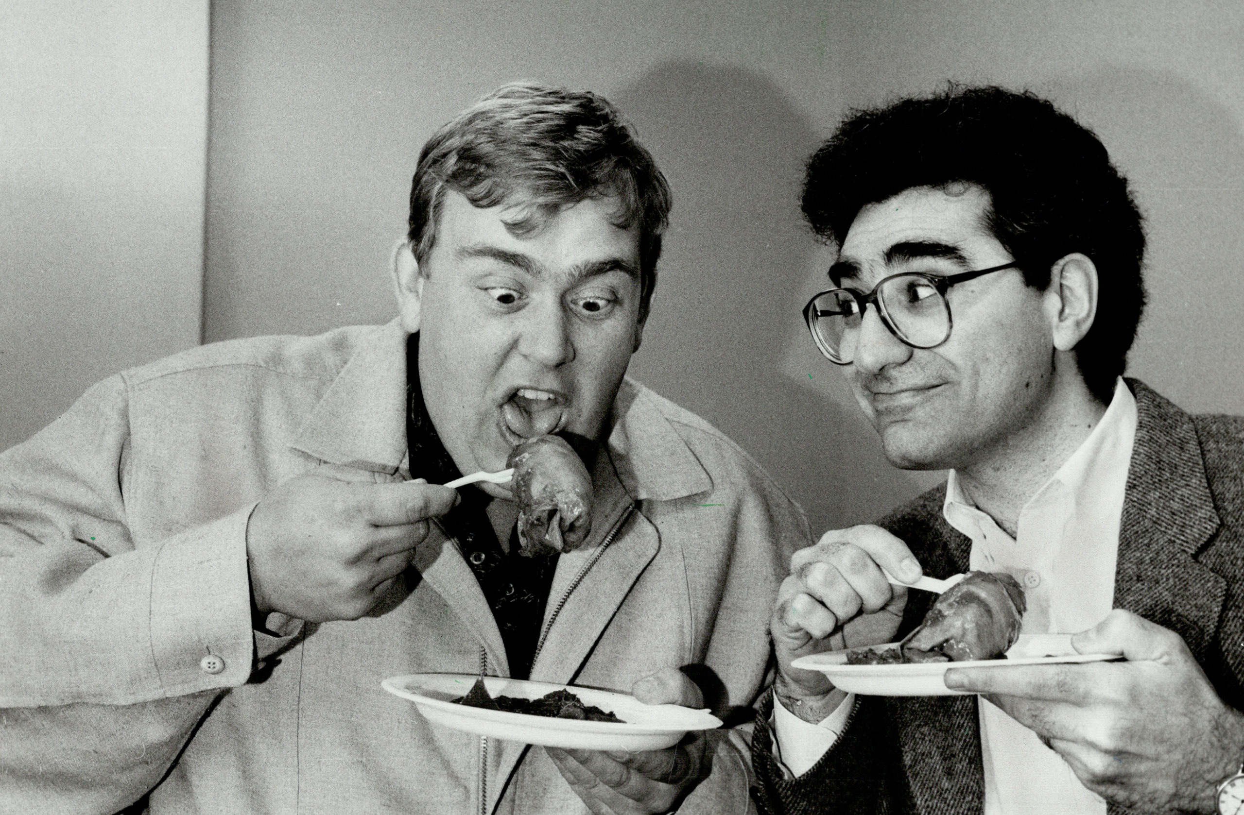 Yosh and Stan hit the feedbag. First Choice pay TV lured the Shmenge Brothers out of retirement for