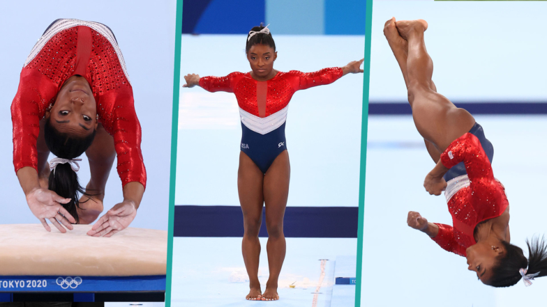 Simone Biles Vault Routine In Photos Before Pulling Out Of Team Finals at Tokyo Olympics