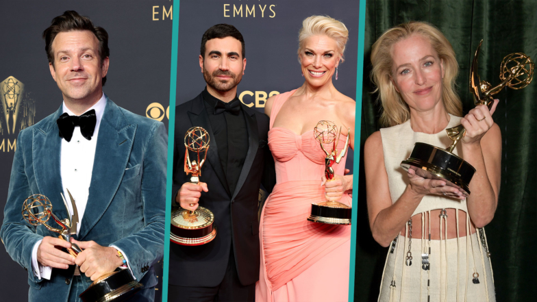 2021 Emmy Award Winners Posing With Their Statues