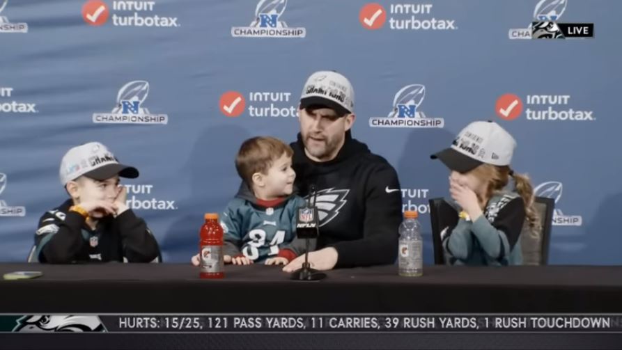 Philadelphia Eagles Coach Nick Sirianni Stops Pre-Super Bowl Press  Conference to Tell His Kids to Behave