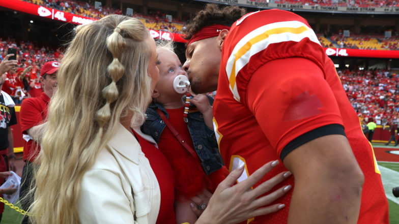 Patrick Mahomes Gets Support From Wife Brittany, Daughter Sterling & 11-Week-Old Son Bronze at Super Bowl LVII