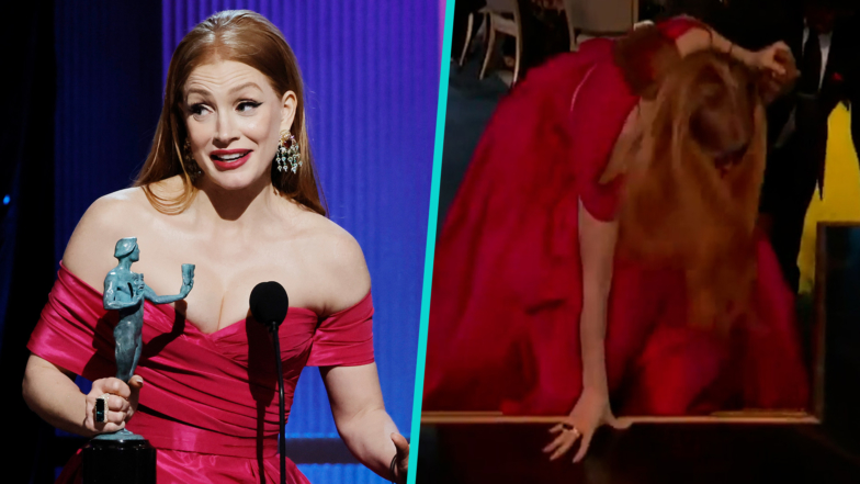 the help jessica chastain pink dress Jessica Chastain Wears Head-Turning Hot Pink Gown at the 2023 SAG Awards