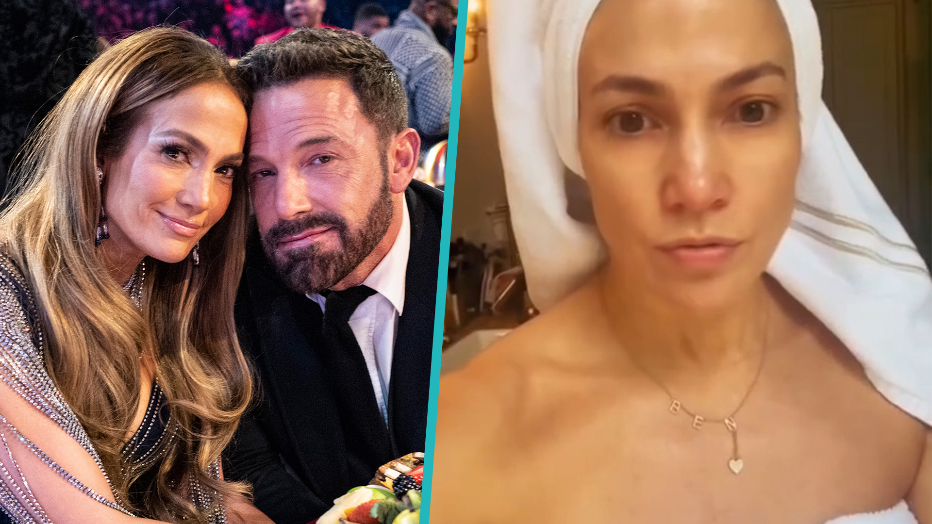 Jennifer Lopez Wears 'BEN' Necklace In Just A Towel While Sharing