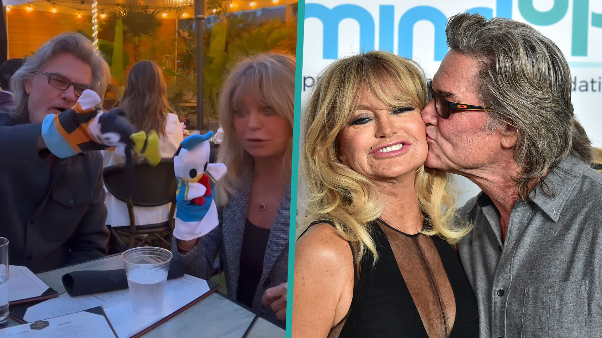 Kurt Russell & Goldie Hawn Play With Goofy & Donald Duck Puppets At