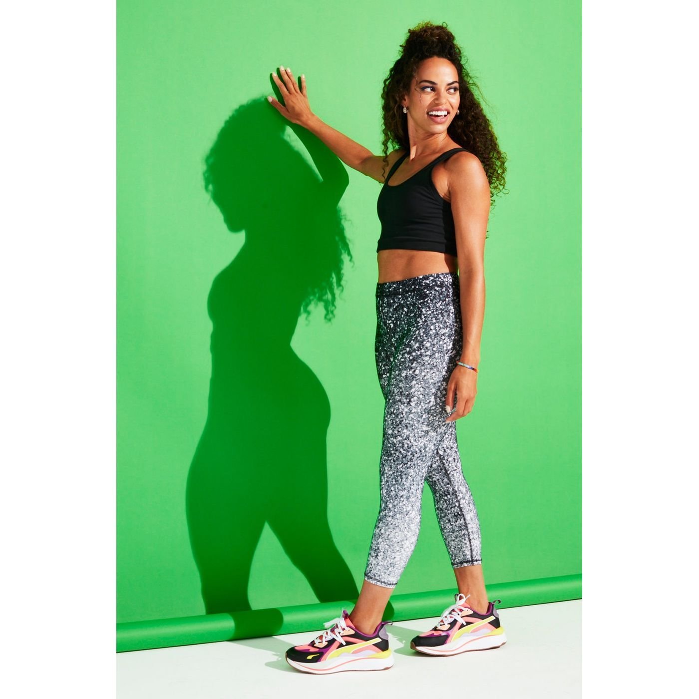 Hi-Shine Leggings in Black and White Glitter –