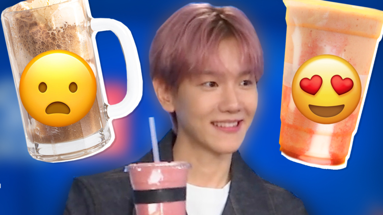 BAEKHYUN Rates The Hailey Bieber Smoothie, Dirty Soda & More Iconic American Drinks